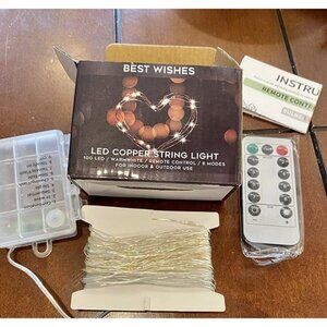 New 33ft 100 LED Outdoor String Lights, Warm White Fairy Lights Battery Operated